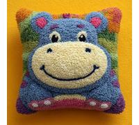 AxiangziK Latch Hook Cushion Kits for Adults,Hippo de dessin animé,Latch Hook Pillow Case Kits Embroidery,DIY Needlework Pillow Cover Cushion Making,17x17in