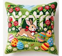 AxiangziK Latch Hook Cushion Kits,Lapin et œufs de Pâques,Latch Hook Pillow Case Embroidery Kits,DIY Needlework Pillow Cover Sofa Cushion Rug Making,17x17in