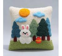 AxiangziK Latch Hook Cushion Kits,Lapin Latch Hook Pillow Case Embroidery Kits,DIY Needlework Pillow Cover Sofa Cushion Rug Making,17x17in