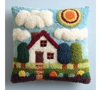 AxiangziK Latch Hook Cushion Kits,maison de style dessin animé Latch Hook Pillow Case Embroidery Kits,DIY Needlework Pillow Cover Sofa Cushion Rug Making,17x17in