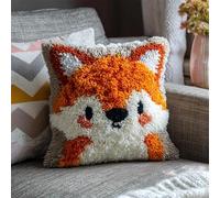 AxiangziK Latch Hook Cushion Kits,renard de dessin animé,Latch Hook Pillow Case Embroidery Kits,DIY Needlework Pillow Cover Sofa Cushion Rug Making,17x17in