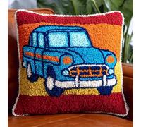 AxiangziK Latch Hook Cushion Kits,Voitures de dessin animé,Latch Hook Pillow Case Embroidery Kits,DIY Needlework Pillow Cover Sofa Cushion Rug Making,17x17in