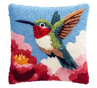 AxiangziK Latch Hook Pillow Case Embroidery Kits,Animaux Colibri,DIY Latch Hook Cushion Cover Kits for Kids & Adults Beginners,Sofa Cushion Cover,17x17in