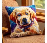 AxiangziK Latch Hook Pillow Case Embroidery Kits,Chien animal Labrador,DIY Latch Hook Cushion Cover Kits for Kids & Adults Beginners,Sofa Cushion Cover,17x17in
