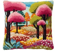 AxiangziK Loquet Crochet Coussin Kits,Paysage forestier printanier Kit Crochet DIY Coussin Couvre Avec Loquet Crochet Outil Adapté Pour Enfants Et Adultes,43x43cm