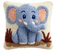 AxiangziK Loquet Crochet Coussin Kits,Un petit éléphant heureux Kit Crochet DIY Coussin Couvre Avec Loquet Crochet Outil Adapté Pour Enfants Et Adultes,43x43cm