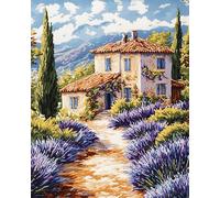 AxiangziK Manoir des Fleurs canevas kit complet adulte,maison de lavande,imprimé broderie point de croix,11CT point de croix kit complet pour art décoration,40x50cm