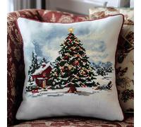 AxiangziK Noël Kit de broderie au point de croix Coussin,Sapin de Noël igloo,DIY Ensemble de Broderie pour Adultes Motifs de Broderie Point de Croix Débutant,45x45cm