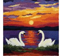 AxiangziK paysage de coucher de soleil Kit De Crochet À Loquet Coussin,Deux cygnes blancs dans le lac,Kit de crochet de loquet,taie d'oreiller avec motif pré-imprimé pour la maison Noël,43x43cm