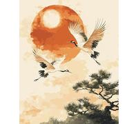 AxiangziK Paysage de style chinois canevas kit complet adulte,Branches de pin grue,imprimé broderie point de croix,11CT point de croix kit complet pour art décoration,40x50cm