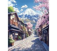 AxiangziK paysage japonais Kit De Broderie 11CT DIY Art Needlecrafts,Rues du village au pied du mont Fuji,Kits De Broderie Pour Adultes Débutants,Cross Stitch Loisirs Créatifs Set,40x50cm