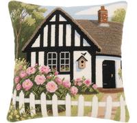 AxiangziK paysage Point De Croix Kit Complet Coussin de Broderie,Belle cour,Manuelle Broderie Kit Adulte Art Creatif Cadeau DIY Cross Stitch Embroidery,18x18in