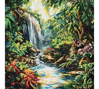 AxiangziK Paysage tropical Canevas Broderie Point de Croix Kit Complet Adulte,Forêt ensoleillée,Kit Broderie 11CT Point de Croix Compté Imprimé,Home Deco,40x40cm