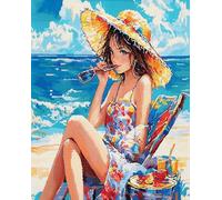 AxiangziK plage tropicale Canevas Broderie Point de Croix Kit Complet Adulte,une belle fille,Kit Broderie 11CT Point de Croix Compté Imprimé,Home Deco,40x50cm
