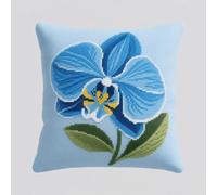 AxiangziK Point De Croix Kit Complet Coussin de Broderie,Belles fleurs de Phalaenopsis,Manuelle Broderie Kit Adulte Art Creatif Cadeau DIY Cross Stitch Embroidery,18x18in
