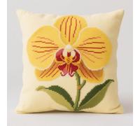 AxiangziK Point De Croix Kit Complet Coussin de Broderie,Belles fleurs de Phalaenopsis,Manuelle Broderie Kit Adulte Art Creatif Cadeau DIY Cross Stitch Embroidery,18x18in