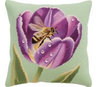 AxiangziK Point De Croix Kit Complet Coussin de Broderie,Fleurs de tulipes violettes,Manuelle Broderie Kit Adulte Art Creatif Cadeau DIY Cross Stitch Embroidery,18x18in