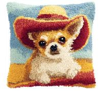AxiangziK Point Noué Kit housse de coussin,Chihuahua portant un chapeau Création de Housse de Taie d'oreiller à Crocher pour La Décoration De La Maison Sofa Salon,43x43cm