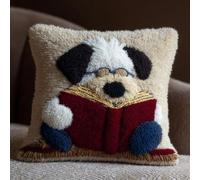 AxiangziK Point Noué Kit housse de coussin,Un chien qui lit un livre,Création de Housse de Taie d'oreiller à Crocher pour La Décoration De La Maison Sofa Salon,43x43cm