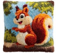 AxiangziK Point Noué Kit housse de coussin,Un écureuil heureux Création de Housse de Taie d'oreiller à Crocher pour La Décoration De La Maison Sofa Salon,43x43cm