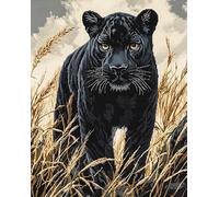AxiangziK Prairie africaine canevas kit complet adulte,animal panthère noire,imprimé broderie point de croix,11CT point de croix kit complet pour art décoration,40x50cm