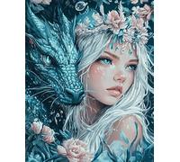 AxiangziK style animé canevas kit complet adulte,dragon et fille,imprimé broderie point de croix,11CT point de croix kit complet pour art décoration,40x50cm