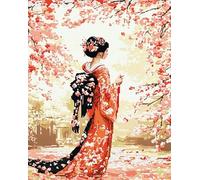 AxiangziK style japonais Kit Broderie Point de Croix Compté Pré Imprimé,Sakura et la femme,Canevas Broderie Point de Croix Kit Complet Adulte Debutant,fil de coton 11CT,40x50cm