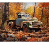 AxiangziK Vieux camion broderie point de croix kit complet,Paysage de forêt d'automne,DIY Point de Croix Broderie Kit,11CT Cross Stitch Loisirs Créatifs Set,40x50cm