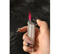 AXIASUU Briquet de Luxe for Femme serti de Diamants, Torche au Butane Coupe-Vent à allumage par Pression, Flamme Droite réglable, Flamme Bleue, Rechargeable au gaz Butane, Cadeau Unisexe(A)