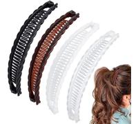 Axicvloes Lot de 4 pinces à cheveux banane pour femme, barrettes à cheveux classiques à double peigne, antidérapantes, accessoires pour cheveux longs, courts, épais et fins (4 couleurs)