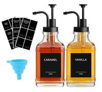 AXIM Distributeur de sirop de café en verre avec pompe et étiquettes, 500 ml