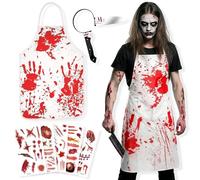 Axingqiwu Déguisement Boucher Halloween, Tablier Sanglant avec Serre Tete Couteau Halloween, Costume de Boucher Horreur pour Homme Femme