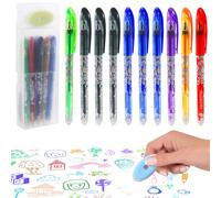 Axinost 10 stylos à bille effaçables et 2 gommes. 3 bleus, 3 noirs, 1 violet, 1 vert, 1 orange et 1 rouge. Stylo à encre gel effaçable de 0,5 mm (modèle à retirer le capuchon)