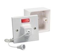 AXIOM Interrupteur à cordon de douche 2 voies avec indicateur mécanique et néon et boîtier arrière 35 mm/45 mm