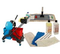 Axis Line Kit de Nettoyage Complet 40 cm - Chariot 2x17 L | Set 10 pièces : 5 franges de rechange, 2 produits nettoyants inclus, support magnétique autoportant