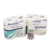 Axis Line Lucart Aquastream Lot de 2 paquets de 4 rouleaux de papier toilette auto-solubilisant + savon crème liquide doux 500 ml