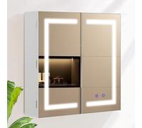 AxisFurn Armoire de Salle de Bain avec éclairage LED, étagère Réglable et Prise, Double Porte, Antibuée,éclairage Intérieur, 60 x 60 cm,Blanche