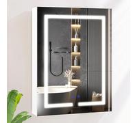 AxisFurn Armoire de Salle de Bain avec Miroir LED, 3 lumières réglables, Grande Armoire, étagère et Prise, Anti-buée, compacte, 60 x 80 cm, Blanche