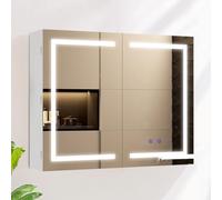 AxisFurn Meuble de salle de bain avec miroir et éclairage LED, 3 lumières réglables, avec étagère réglable et prise de courant, armoire murale à double porte anti-buée avec éclairage intérieur 80 * 60