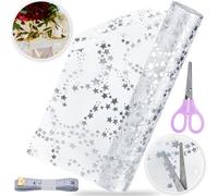Axlyca Chemin de Table Argent, Chemin de Table Organza Argent avec Ciseaux, Transparent à Paillettes étoilées Organza Chemins de Table Organzas Argents pour Noël, Anniversaire, Fête, Mariage,28cmx5,3m