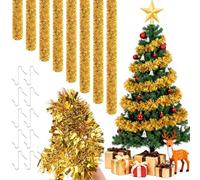 Axlyca Guirlande Sapin de Noel, 8pcs Guirlande de Noel Sapin 2m, Guirlandes Noel avec 10 Crochets, Tinsel Guirlandes Métallique Scintillantes pour Decoration Noël Fête Murs Fenêtres Decoration (Or)