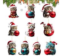 Axlyca Pendentifs Chat Sapin de Noël, 10 Pièces Chats de Décoration de Sapin de Noël, Chati de Noë Drôle, Sapins de Noëls Chat Acrylique, Chats Décoration Noëls, pour Voiture, Sacs, Fenêtre, Pendentif