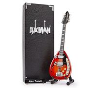 Axman Alex Turner Réplique de guitare miniature - Cadeaux de musique - Ornementale faite à la main Échelle 1/4 - Comprend une boîte de présentation, une étiquette de nom et un support de guitare