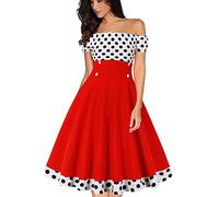 AXOE Femme Robe Années 50 Rockabilly Vintage Pin up Manches Courtes pour Ete Guinguette Rouge à Pois Noir, Taille 44, XL
