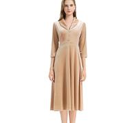 AXOE Femme Robe Automne Hiver Velours Midi Longue Manche 3/4 Ginguette Ceremonie Champagne, Taille 50, 4XL