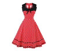 AXOE Femme Robe Vintage Années 50 60 Motifs Pois ou Uni Taille Haute Coupe A Robe Cocktail Soirée Ville Coton Élastique Rouge et Blanc, Taille 44, XL
