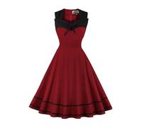 AXOE Femme Robe Vintage Années 50 60 Motifs Pois ou Uni Taille Haute Coupe A Robe Cocktail Soirée Ville Coton Élastique Bordeaux, Taille 48, 3XL