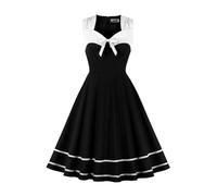AXOE Femme Robe Vintage Années 50 60 Motifs Pois ou Uni Taille Haute Coupe A Robe Cocktail Soirée Ville Coton Élastique Noir et Blanc, Taille 42, L