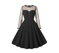 AXOE Femme Robe Vintage Années 50 en Tulle à Cœurs Robe A-Line Respirante en Tissu Anti-Froissures pour Occasions Décontractées ou Élégantes Noir, Taille 38, S