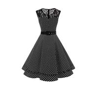 AXOE Femme Robe Vintage Années 50 Motifs Pois & Fleurs Ceinture Amovible Mariage Cocktail Tous Les Jours Noir et Blanc à Pois, Taille 42, L